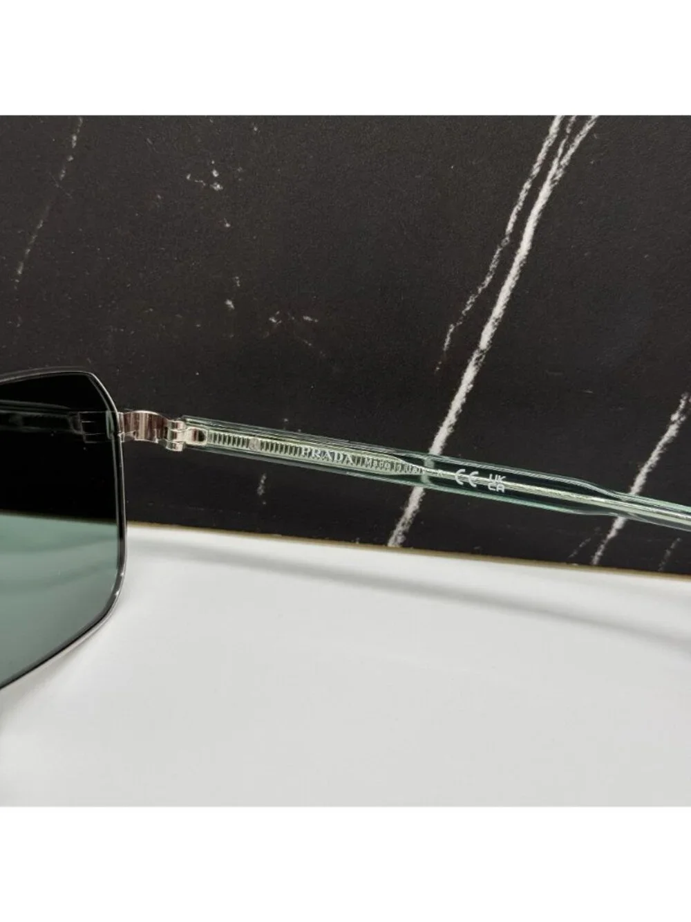 Prada PRA57S 1BC10G Unisex Square Silver Green Sunglasses Authentic NEW
